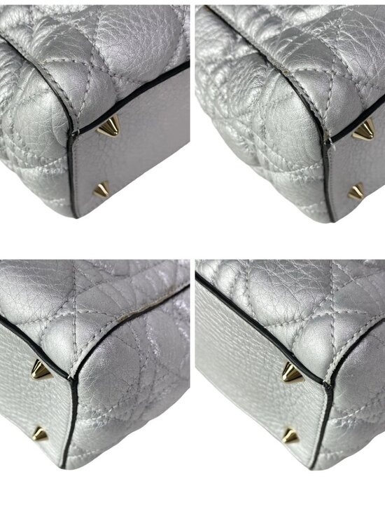 DIOR/ChristianDior Lady Dior Medium Bag Silver Leather Handbag main image 9